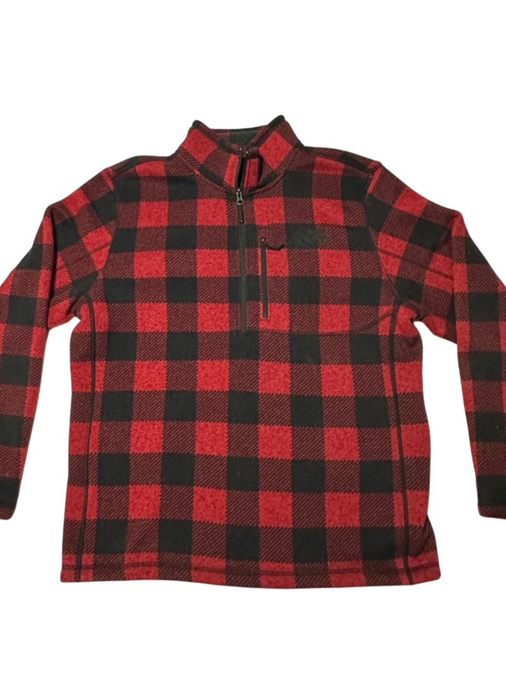 The North Face Men's Red and Black Buffalo Plaid Quarter-Zip Sweater XL